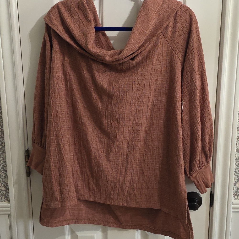 NWT Anthropologie Off Shoulder Cowl Neck High Low Dusty Rose Mauve Size Large - Picture 3 of 9